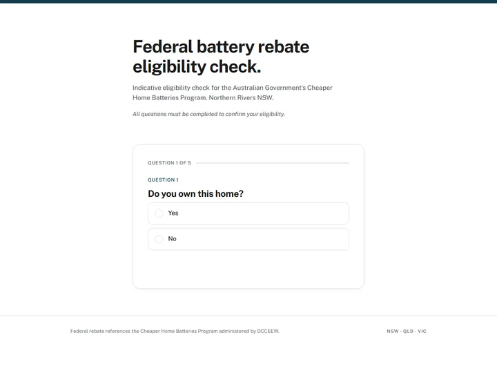 batteryrebatecheck.com.au battery-rebate eligibility funnel