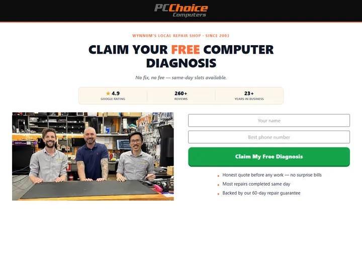 PC Choice free computer diagnosis page
